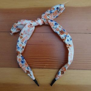 White orange flower pattern headband ears blue